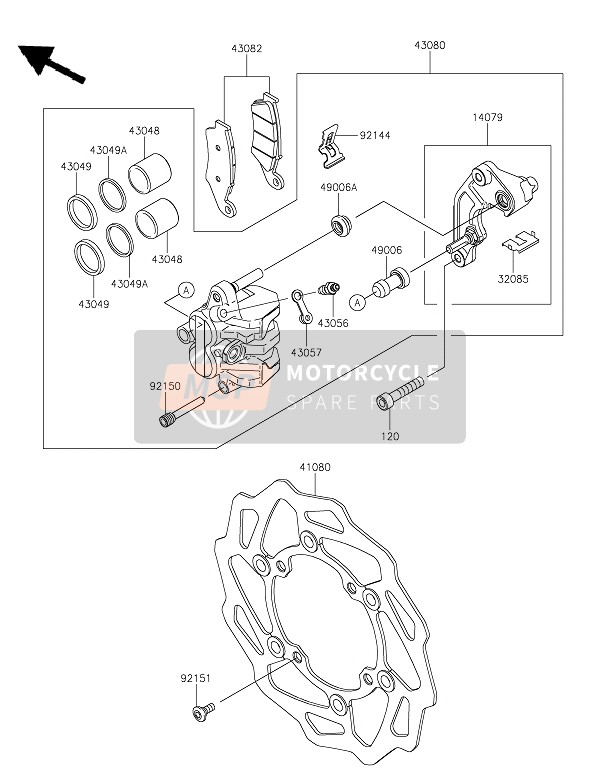 Kawasaki KX250X 2022 Voor rem voor een 2022 Kawasaki KX250X