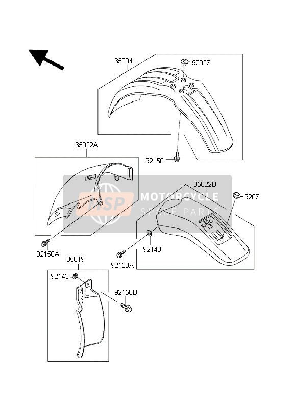 3502200066W, FENDER-COMP-REAR,Rr,L.Gr KLX30, Kawasaki, 0