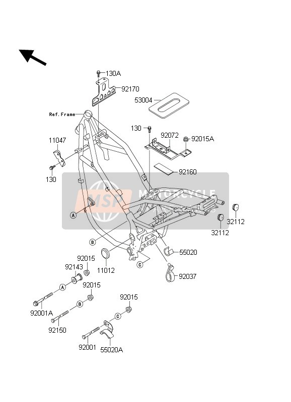 Kawasaki KLE500 2003 Raccords de cadre pour un 2003 Kawasaki KLE500