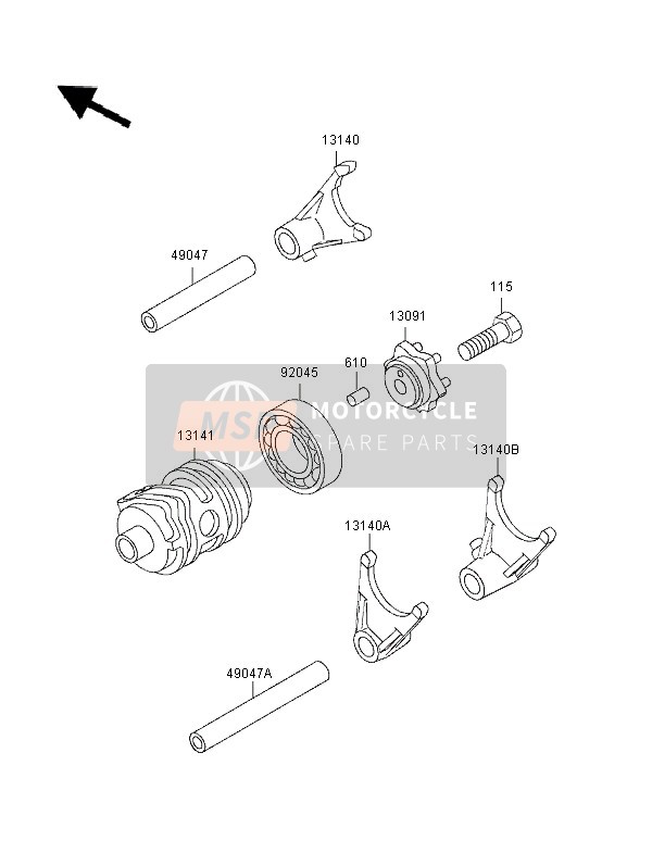 Kawasaki KX80 SW & LW 1996 Gear Change Drum & Shift Fork for a 1996 Kawasaki KX80 SW & LW