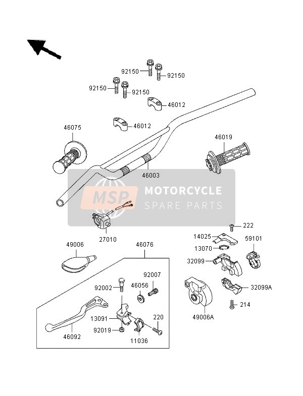 Kawasaki KX80 SW & LW 1996 Manubrio per un 1996 Kawasaki KX80 SW & LW