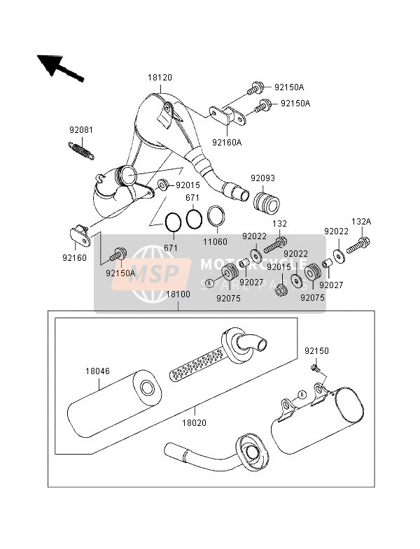 Kawasaki KX250 1996 Muffler for a 1996 Kawasaki KX250