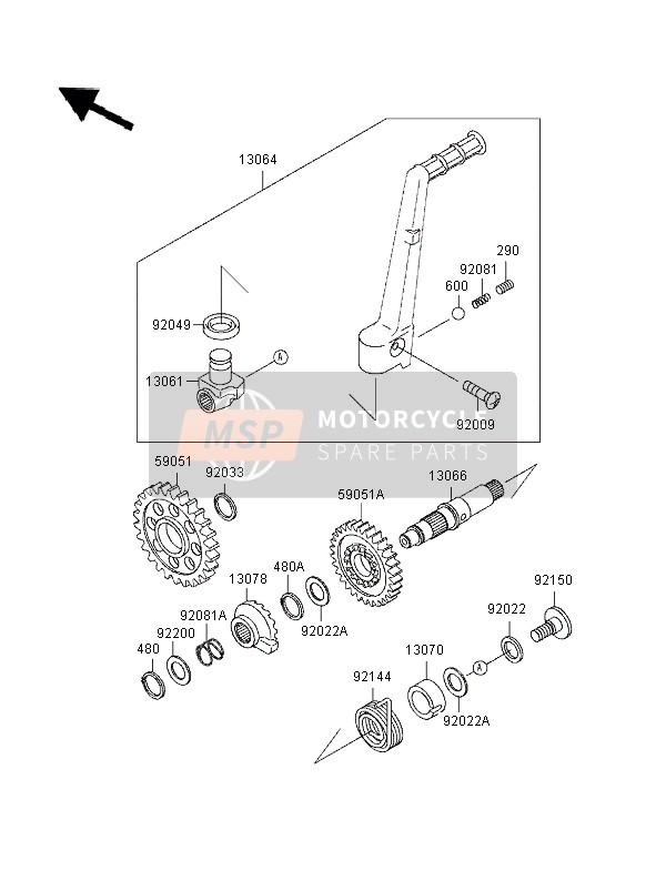 Kawasaki KX250 1996 KICKSTARTER-MECHANISMUS für ein 1996 Kawasaki KX250