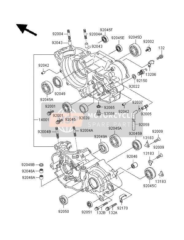 Kawasaki KX250 1996 Crankcase for a 1996 Kawasaki KX250