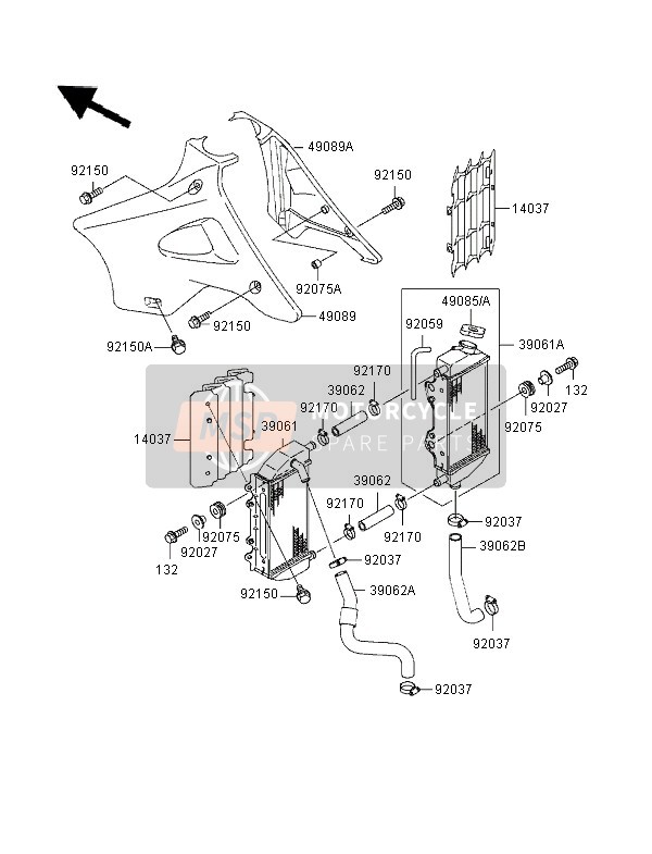 Kawasaki KX250 1996 Radiator for a 1996 Kawasaki KX250