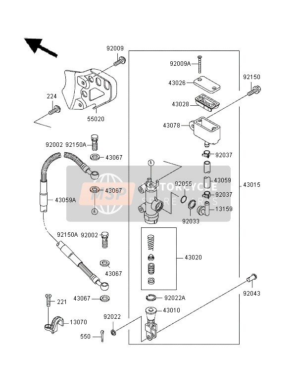 Kawasaki KX250 1996 Rear Master Cylinder for a 1996 Kawasaki KX250