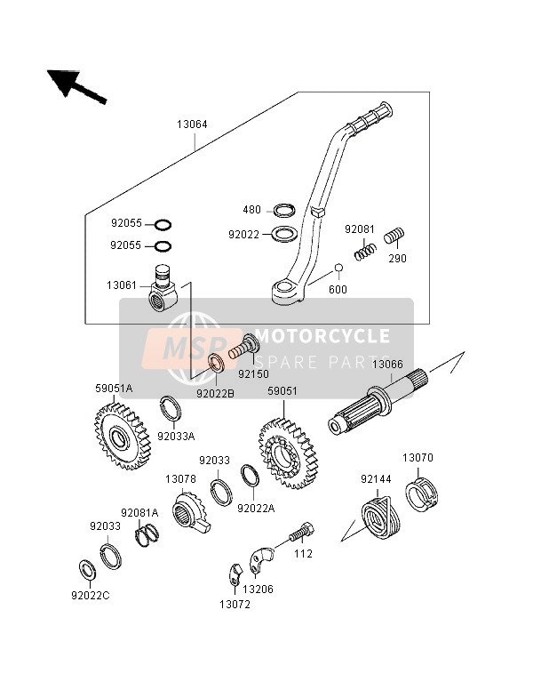 Kawasaki KX500 1996 Kick Start Mechanism for a 1996 Kawasaki KX500