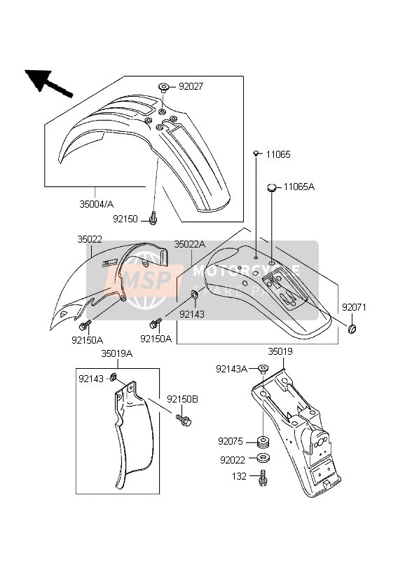 3500400286U, FENDER-FRONT,Blue KLX250-J4, Kawasaki, 0