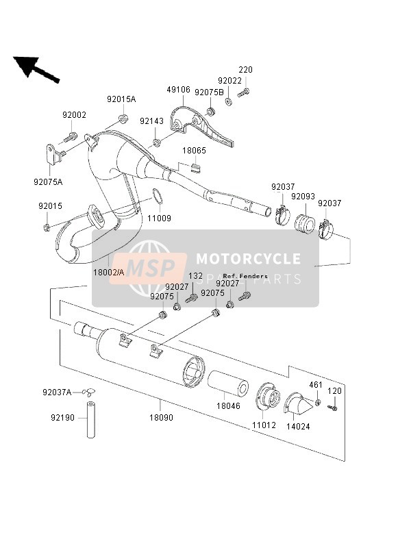 Kawasaki KMX125 1999 Geluiddemper voor een 1999 Kawasaki KMX125