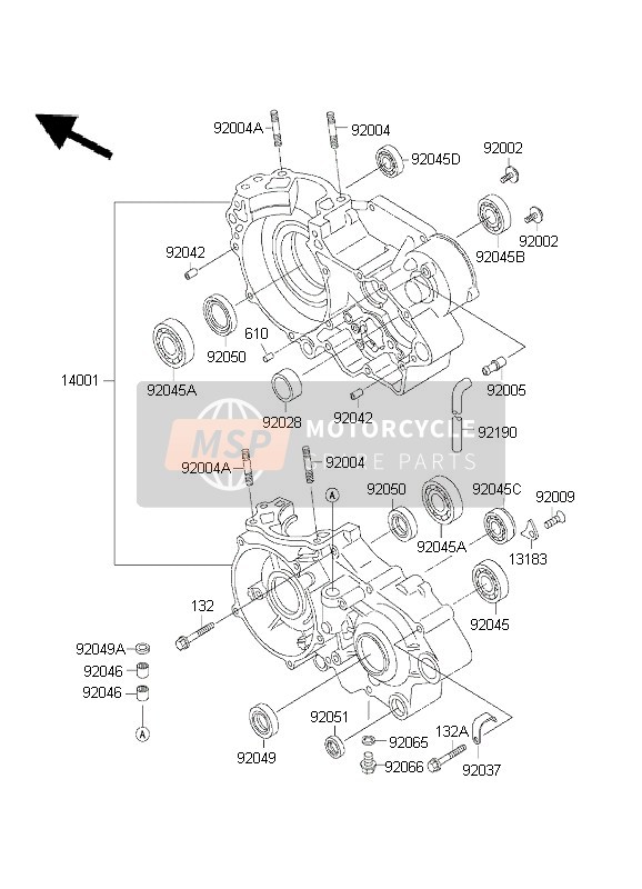 Kawasaki KX500 1999 Crankcase for a 1999 Kawasaki KX500