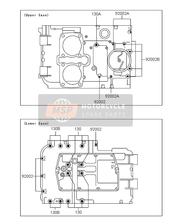 Kawasaki KLE500 2005 Schema dei bulloni del carter per un 2005 Kawasaki KLE500