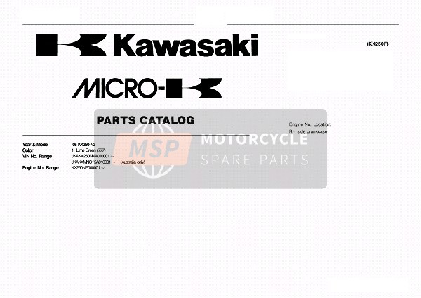 Kawasaki KX250F 2005 Modellidentifikation für ein 2005 Kawasaki KX250F