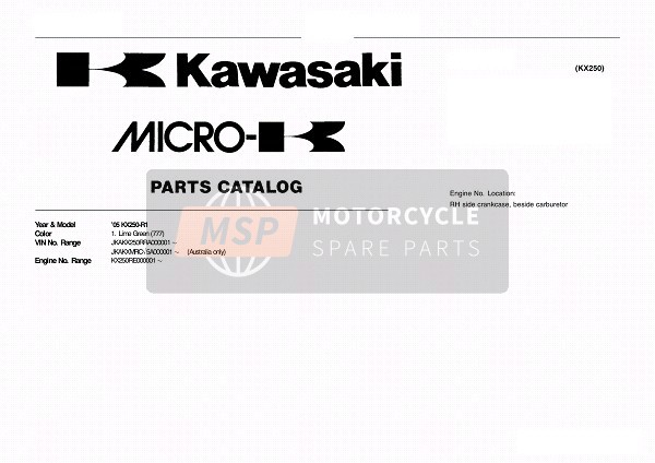 Kawasaki KX250 2005 Modellidentifikation für ein 2005 Kawasaki KX250