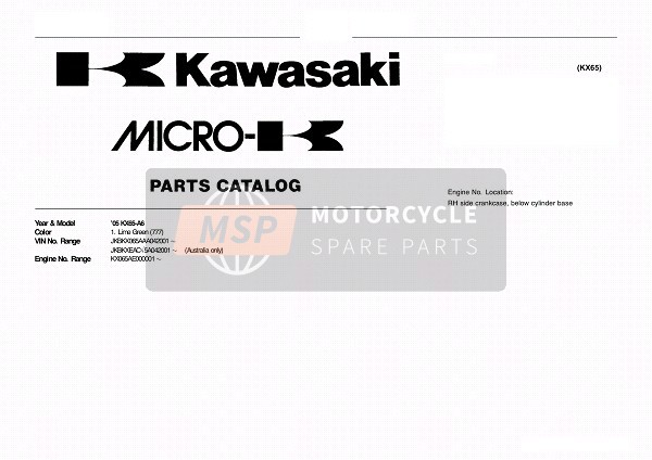 Kawasaki KX65 2005 Modellidentifikation für ein 2005 Kawasaki KX65