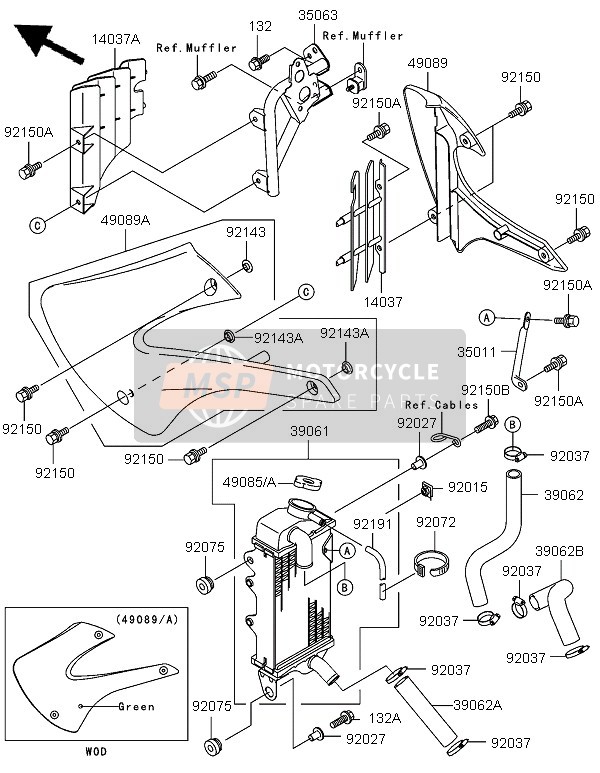 Kawasaki KX85 SW & LW 2005 Radiator voor een 2005 Kawasaki KX85 SW & LW