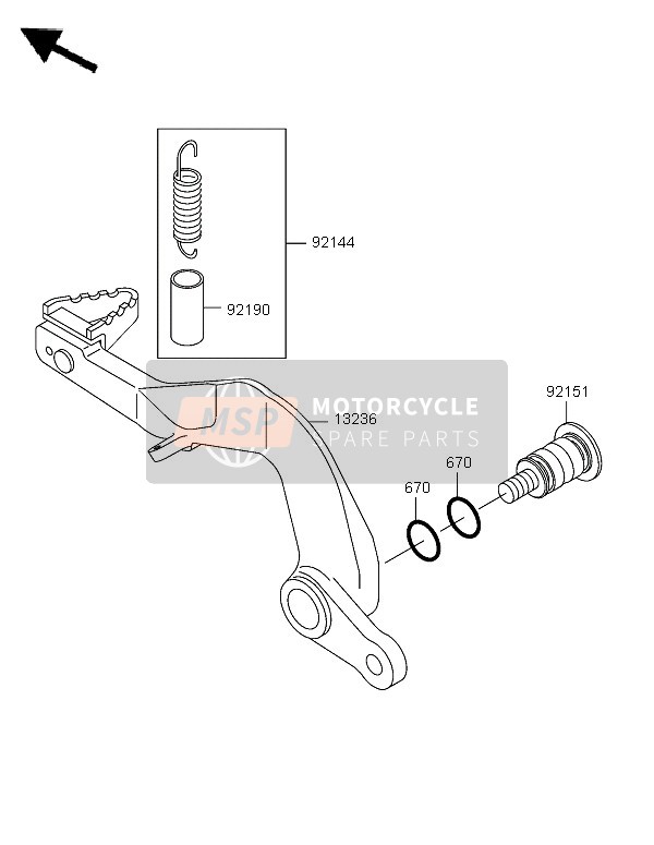 Kawasaki KX85 SW & LW 2005 Pédale de frein pour un 2005 Kawasaki KX85 SW & LW