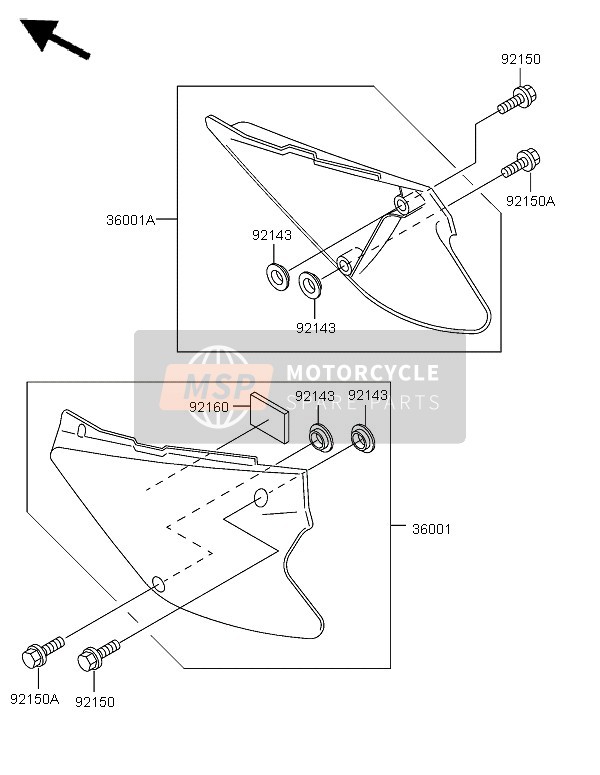 Kawasaki KX85 SW & LW 2005 Cubiertas laterales para un 2005 Kawasaki KX85 SW & LW