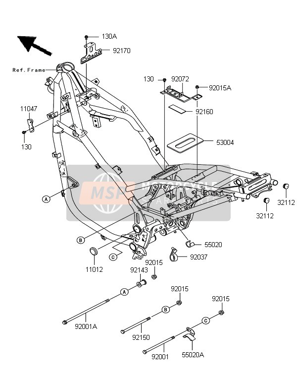 Kawasaki KLE500 2006 RAHMENBESCHLÄGE für ein 2006 Kawasaki KLE500