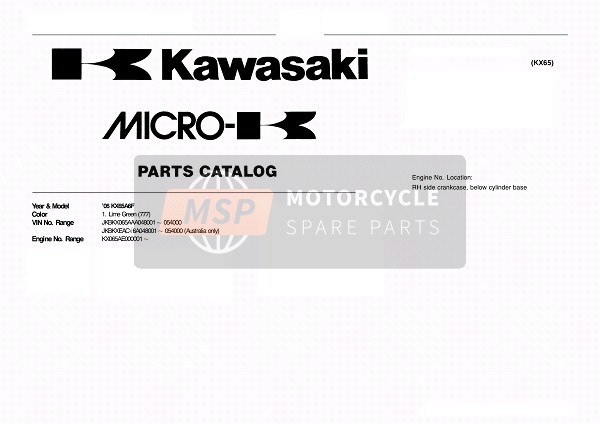 Kawasaki KX65 2006 Modellidentifikation für ein 2006 Kawasaki KX65