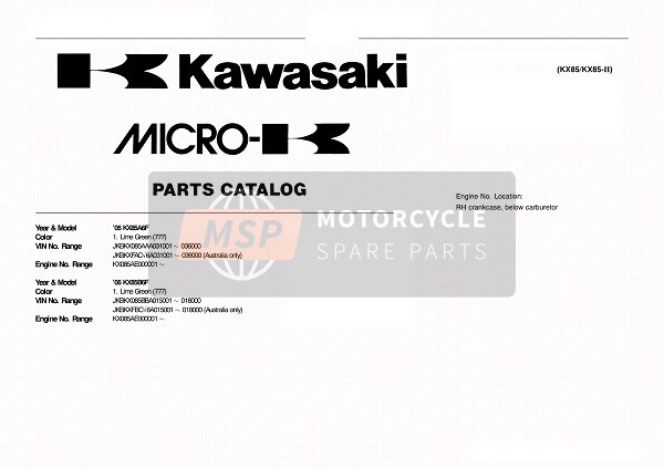Kawasaki KX85 SW & LW 2006 Modellidentifikation für ein 2006 Kawasaki KX85 SW & LW