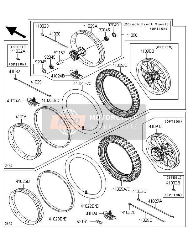 410900022, Wheel,Fr,1.60X21,Alum Nipple, Kawasaki, 1