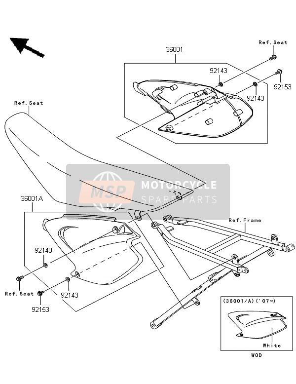 Kawasaki KX250 2006 Cubiertas laterales para un 2006 Kawasaki KX250