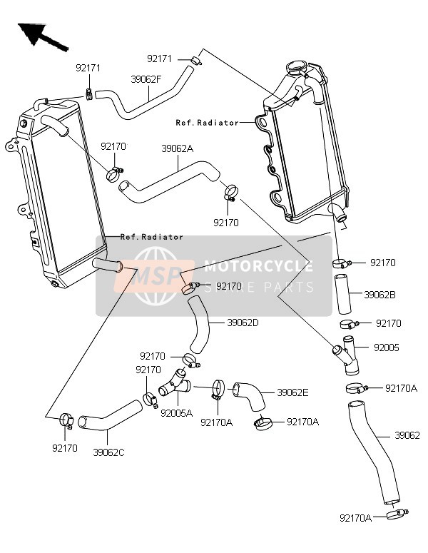 390620089, HOSE-COOLING,Rad. LH-RAD. Rh, Kawasaki, 2