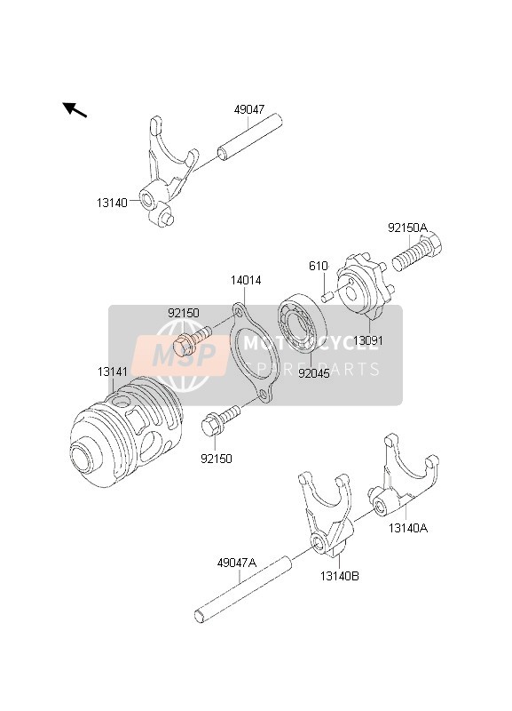 Kawasaki KDX200 2000 Gear Change Drum & Shift Fork for a 2000 Kawasaki KDX200