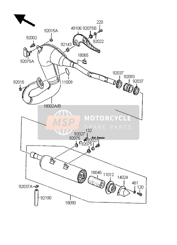 Kawasaki KMX125-LW 1995 Silenciador para un 1995 Kawasaki KMX125-LW