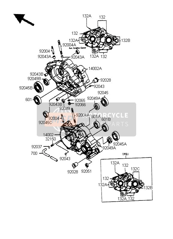 Kawasaki KMX125-LW 1995 Crankcase for a 1995 Kawasaki KMX125-LW