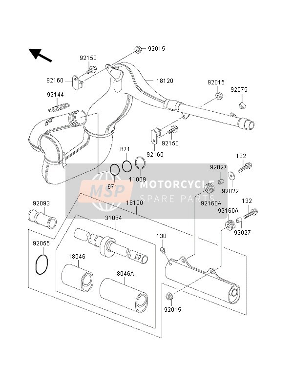 Kawasaki KX500 2000 Muffler for a 2000 Kawasaki KX500