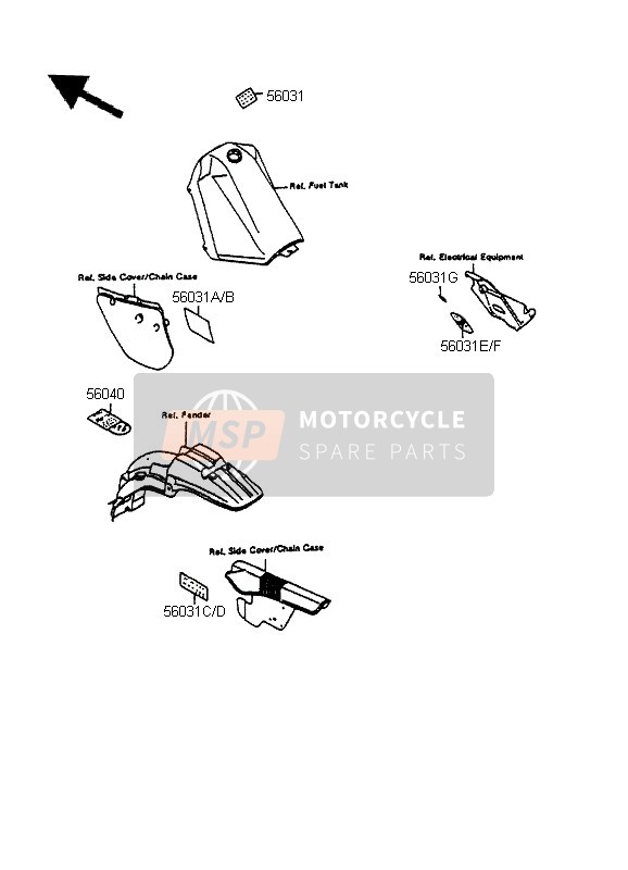 Kawasaki KMX125-LW 1995 Etiketten voor een 1995 Kawasaki KMX125-LW