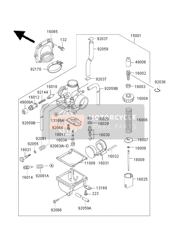 Kawasaki KMX125 2001 Carburettor for a 2001 Kawasaki KMX125