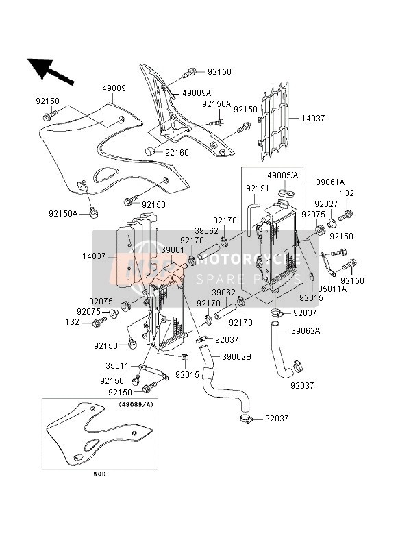 Kawasaki KX125 2001 Radiator for a 2001 Kawasaki KX125