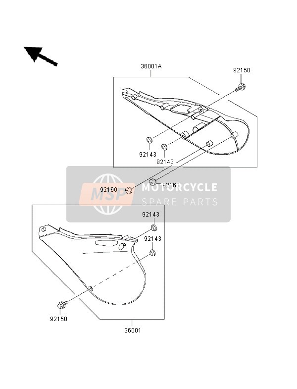 Kawasaki KX250 2001 Cubiertas laterales para un 2001 Kawasaki KX250