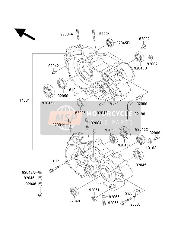 Kawasaki KX500 2001 Crankcase for a 2001 Kawasaki KX500