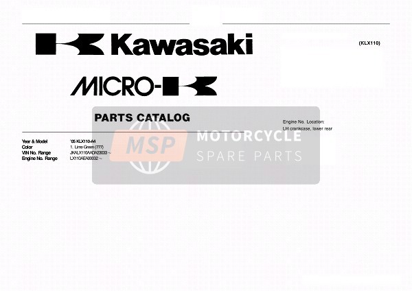 Kawasaki KLX110 2005 Modelidentificatie voor een 2005 Kawasaki KLX110