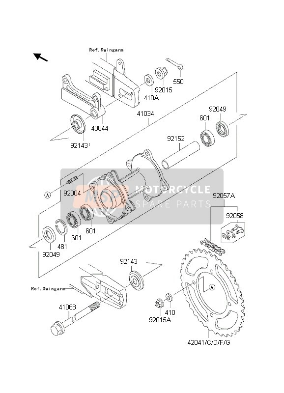 Kawasaki KX85-LW 2002 Mozzo posteriore per un 2002 Kawasaki KX85-LW