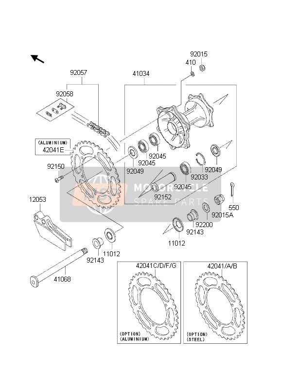 Kawasaki KX125 2002 Moyeu arrière pour un 2002 Kawasaki KX125