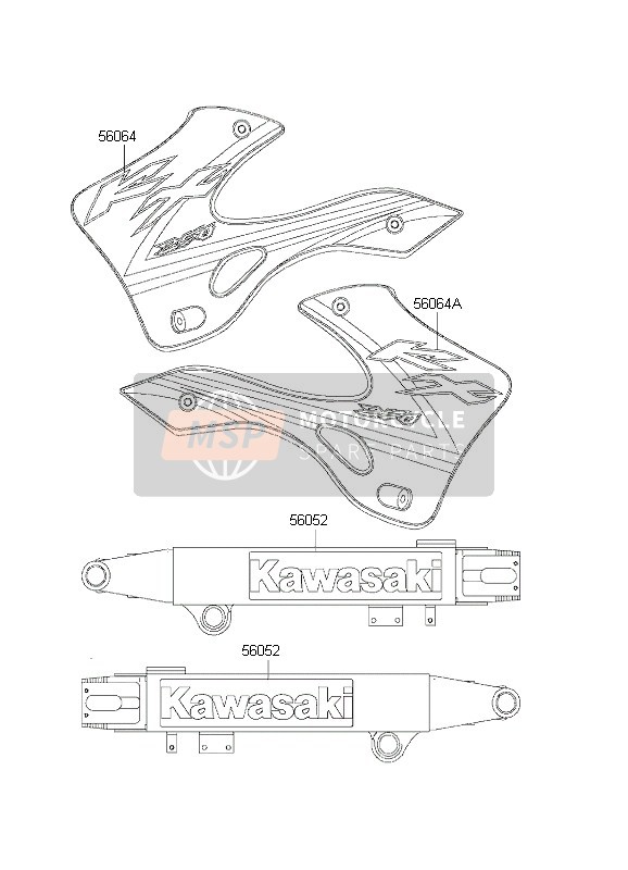 Kawasaki KX250 2002 Decals for a 2002 Kawasaki KX250