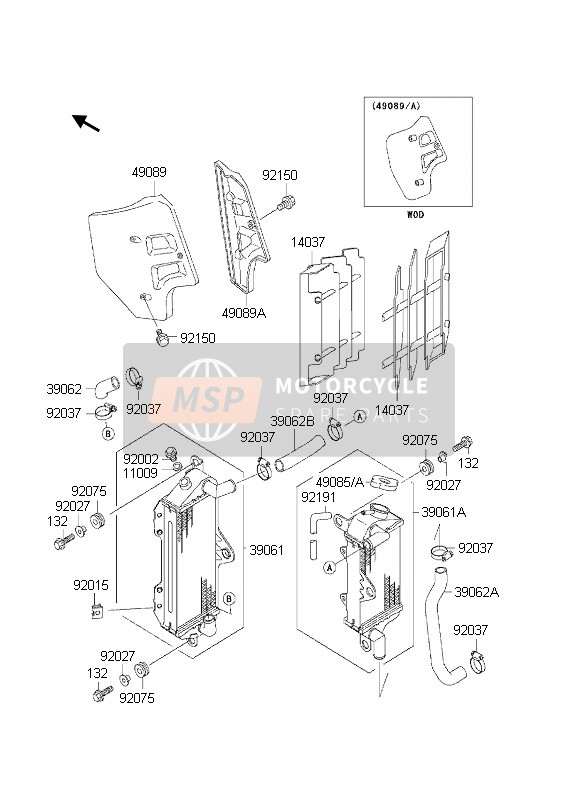 Kawasaki KX500 2002 Radiator for a 2002 Kawasaki KX500