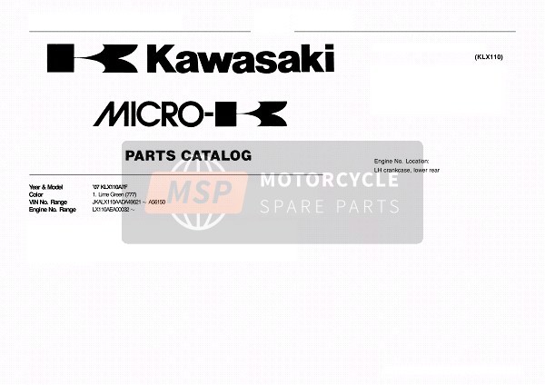 Kawasaki KLX110 2007 Identification du modèle pour un 2007 Kawasaki KLX110