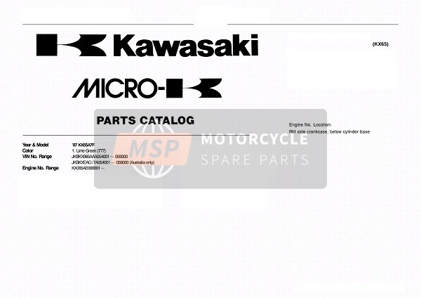 Kawasaki KX65 2007 Modellidentifikation für ein 2007 Kawasaki KX65
