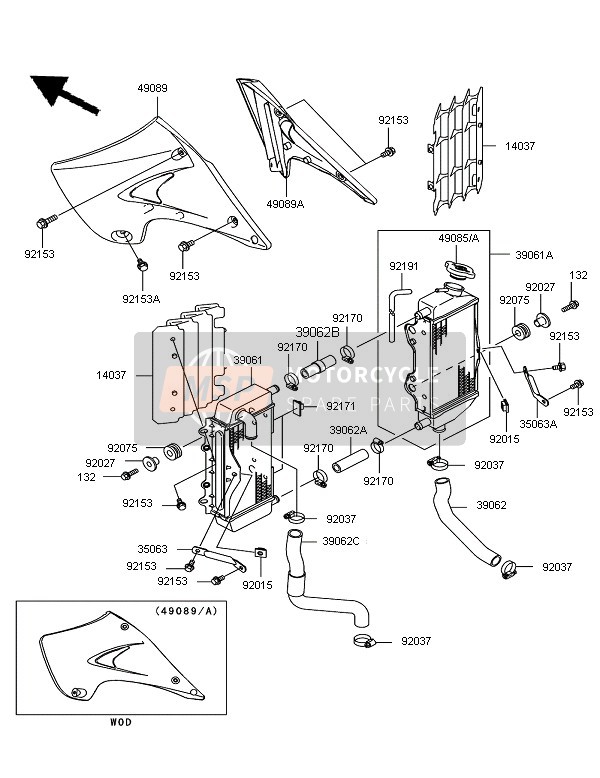 Kawasaki KX125 2007 Radiator voor een 2007 Kawasaki KX125