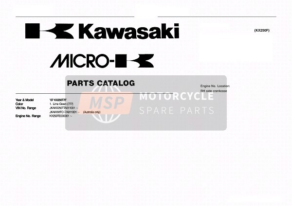 Kawasaki KX250F 2007 Modelidentificatie voor een 2007 Kawasaki KX250F