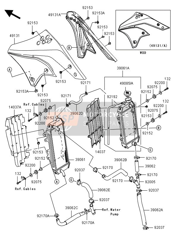 Kawasaki KX250F 2007 Radiator for a 2007 Kawasaki KX250F