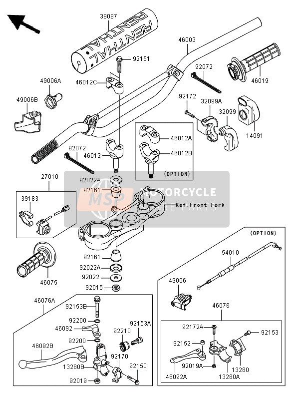 46012002110Y, HOLDER-HANDLE,Lwr,Fat Bar,Gold, Kawasaki, 0