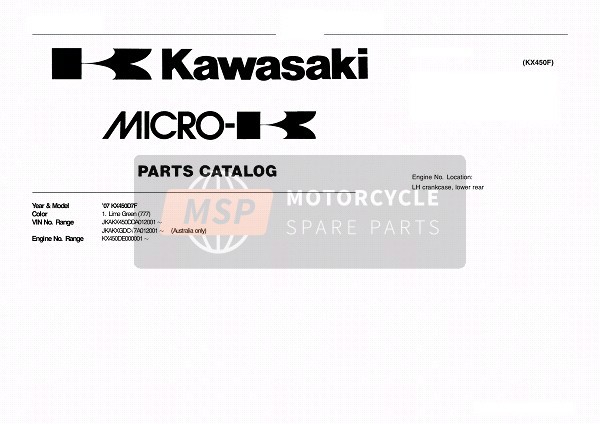 Kawasaki KX450F 2007 Modelidentificatie voor een 2007 Kawasaki KX450F