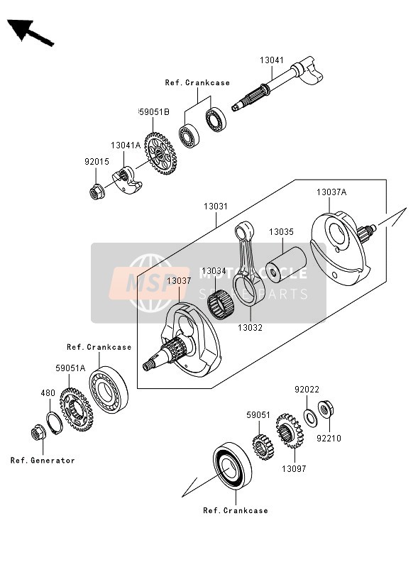 130370106, Crankshaft,Rh, Kawasaki, 0