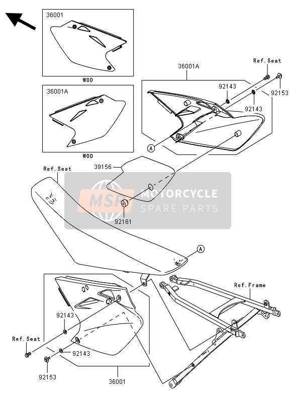 Kawasaki KX450F 2007 Cubiertas laterales para un 2007 Kawasaki KX450F